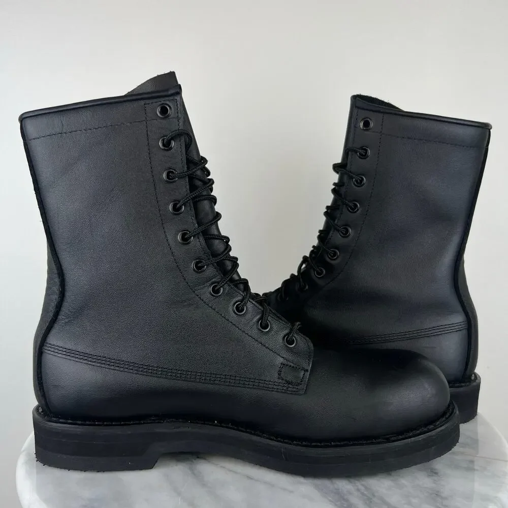 Men's Addison Black Leather Steel Toe Lace Up High Top Military Work Boots (9)